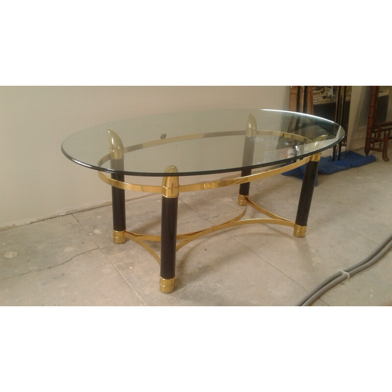 Black and gold Italian dining table in brass - 1980s