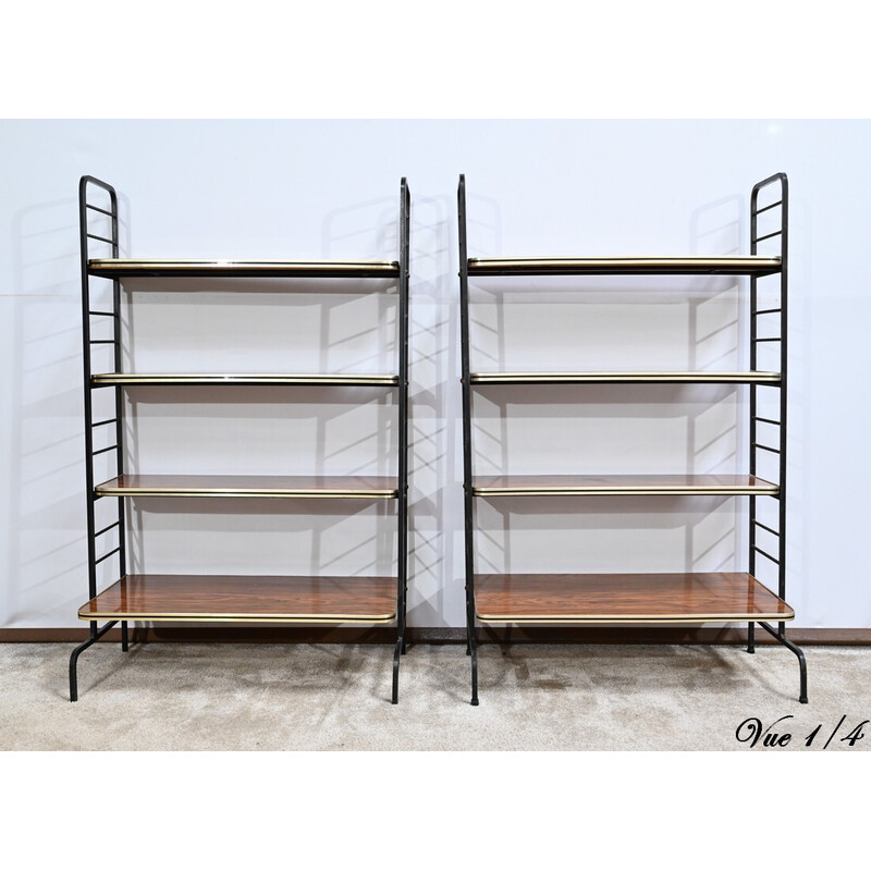 Pair of vintage metal and laminate shelves, 1950