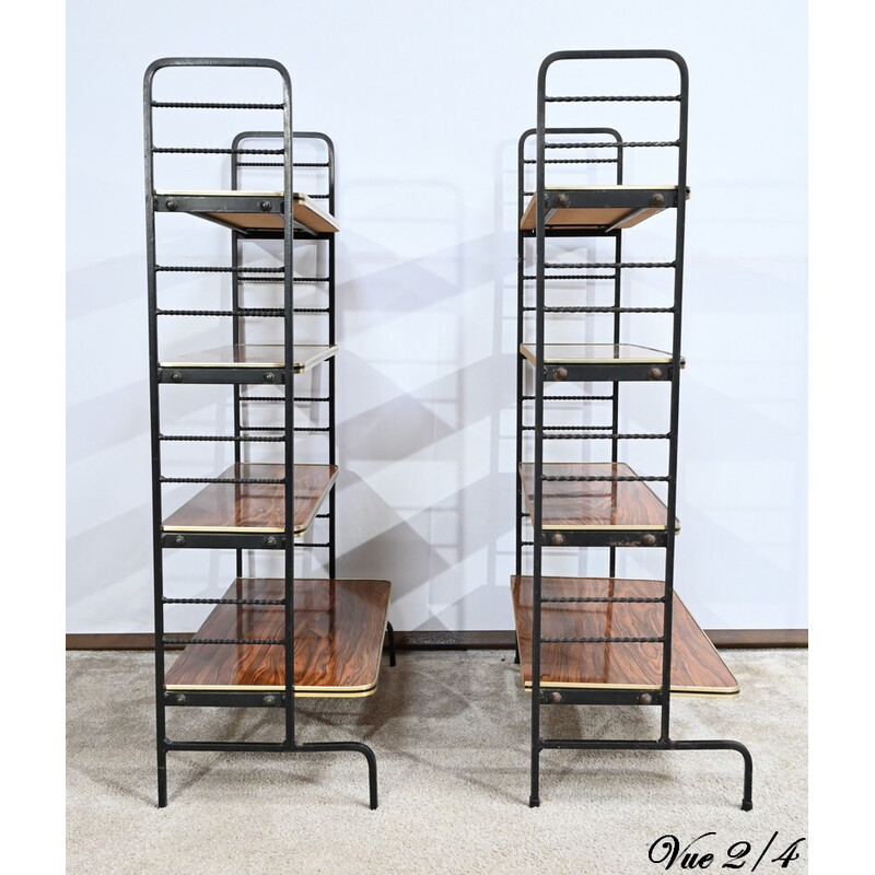 Pair of vintage metal and laminate shelves, 1950