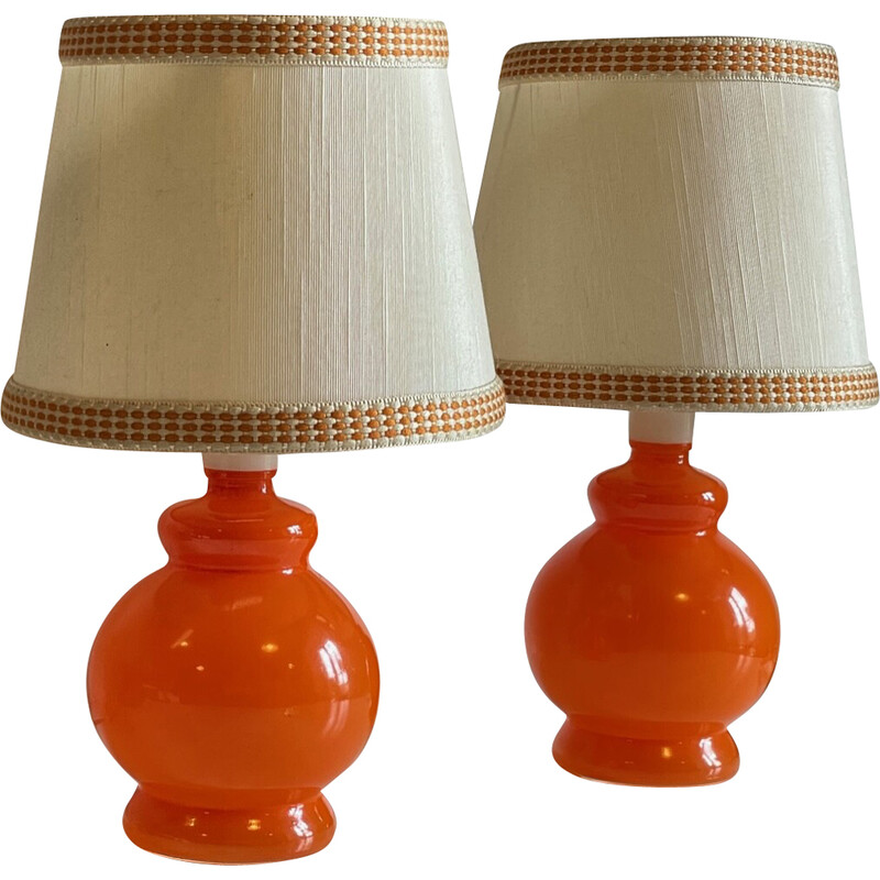 Paire de lampes vintage en verre orange, 1970