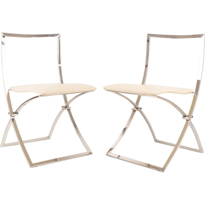 Chaises vintage "Luisa" en acier chromé et skaï blanc par Marcello Cuneo pour Mobel, Italie 1970