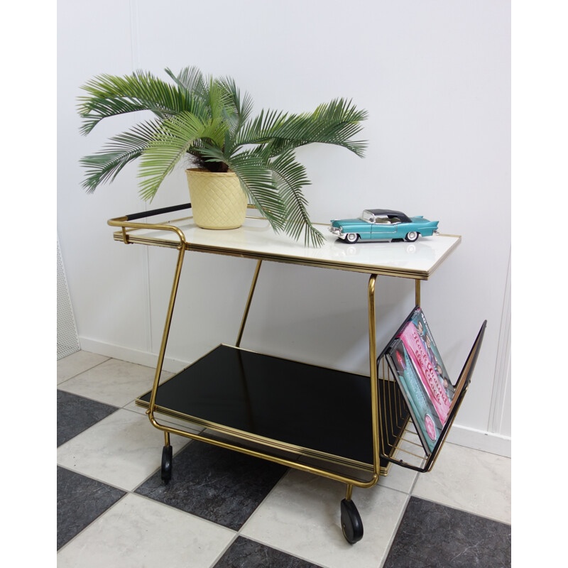 Brass serving trolley on wheels - 1950s