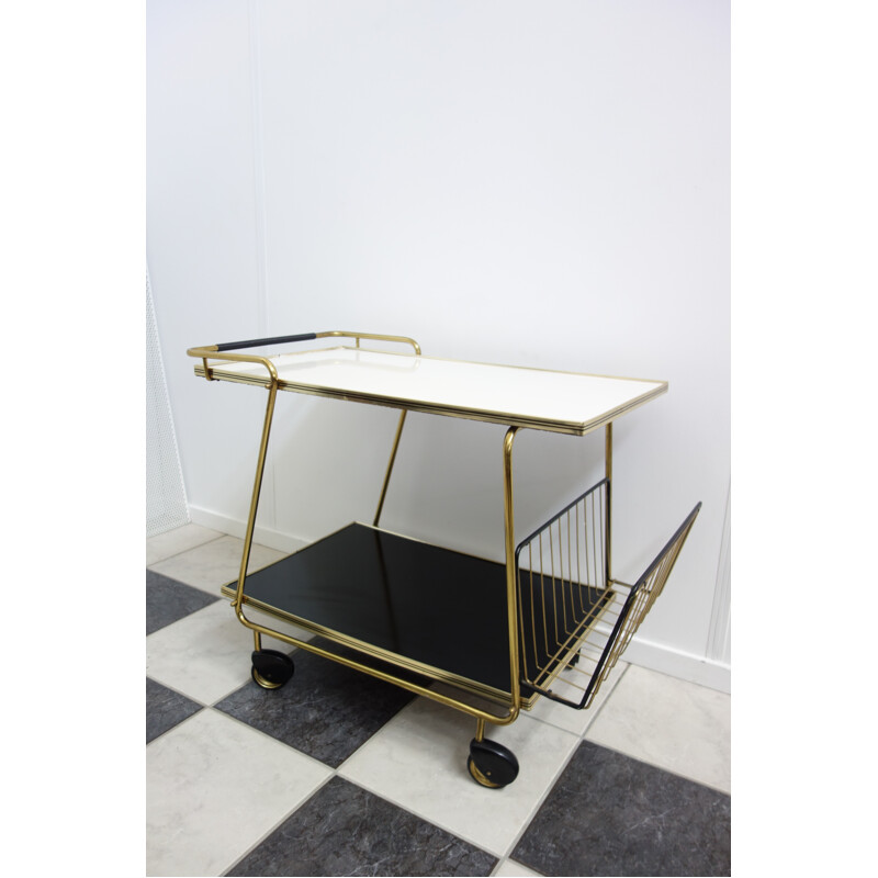 Brass serving trolley on wheels - 1950s