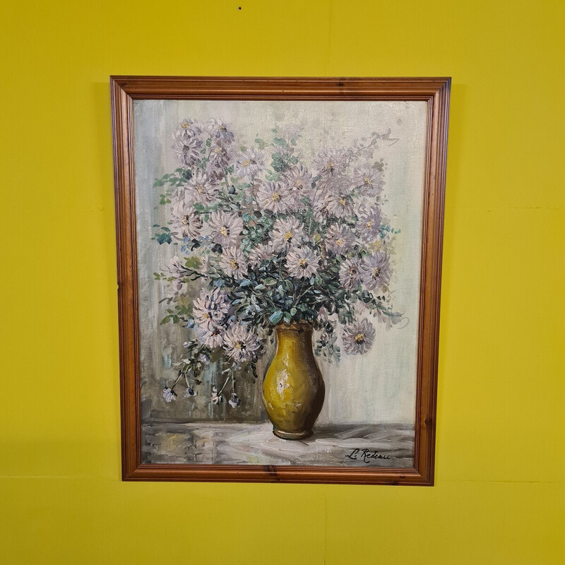 Vintage painting representing a still life with asters by L. Redeau, 1930