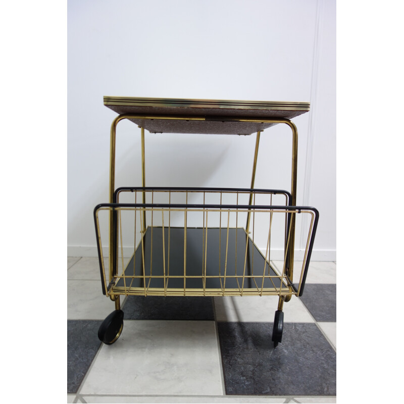 Brass serving trolley on wheels - 1950s