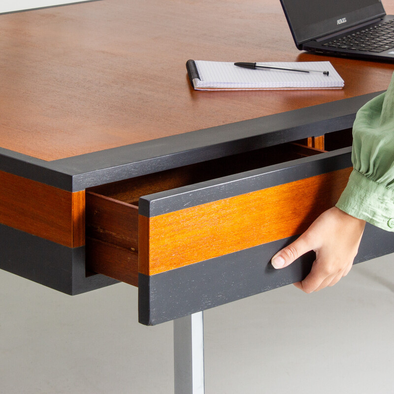 Vintage minister's desk in teak and metal