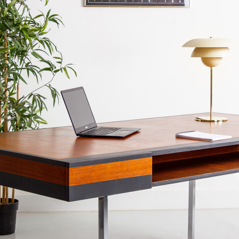 Vintage minister's desk in teak and metal