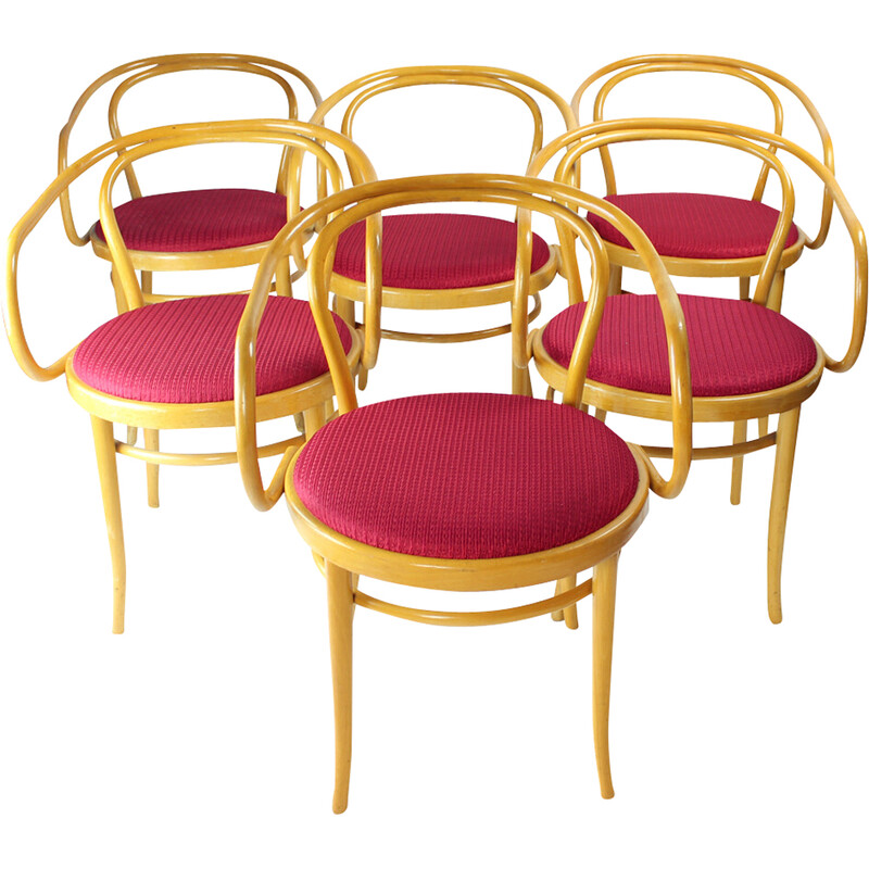 Lot de 6 chaises à repas vintage en bois courbé par Thonet pour Ton, 1960