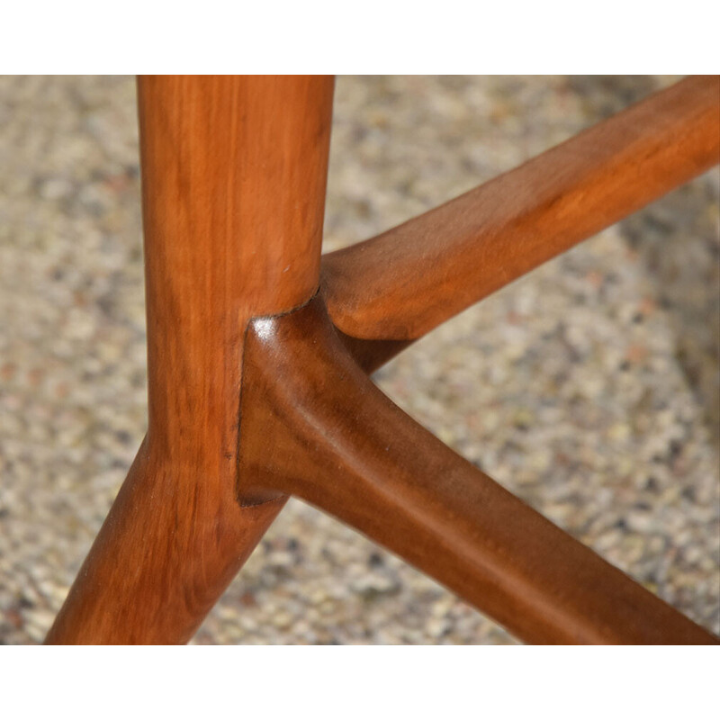 Vintage round table in solid walnut wood and glass, 1950