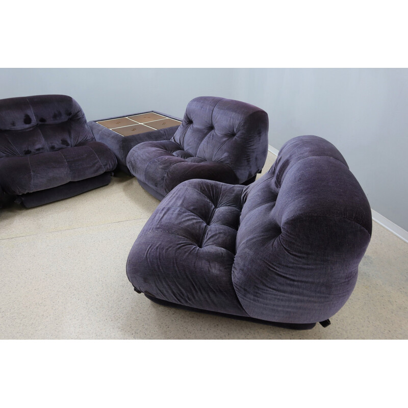 Vintage purple velvet living room set by Rino Maturi for Mimo Padova, 1970