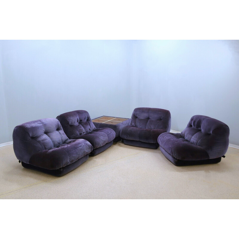 Vintage purple velvet living room set by Rino Maturi for Mimo Padova, 1970