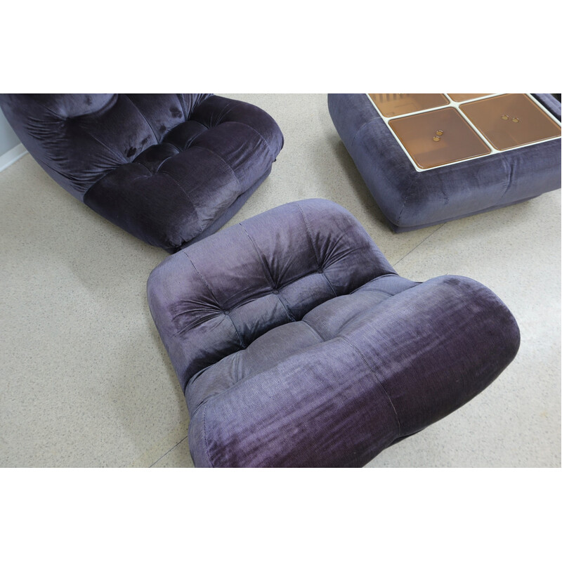 Vintage purple velvet living room set by Rino Maturi for Mimo Padova, 1970