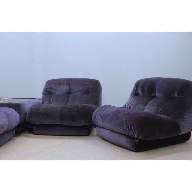 Vintage purple velvet living room set by Rino Maturi for Mimo Padova, 1970