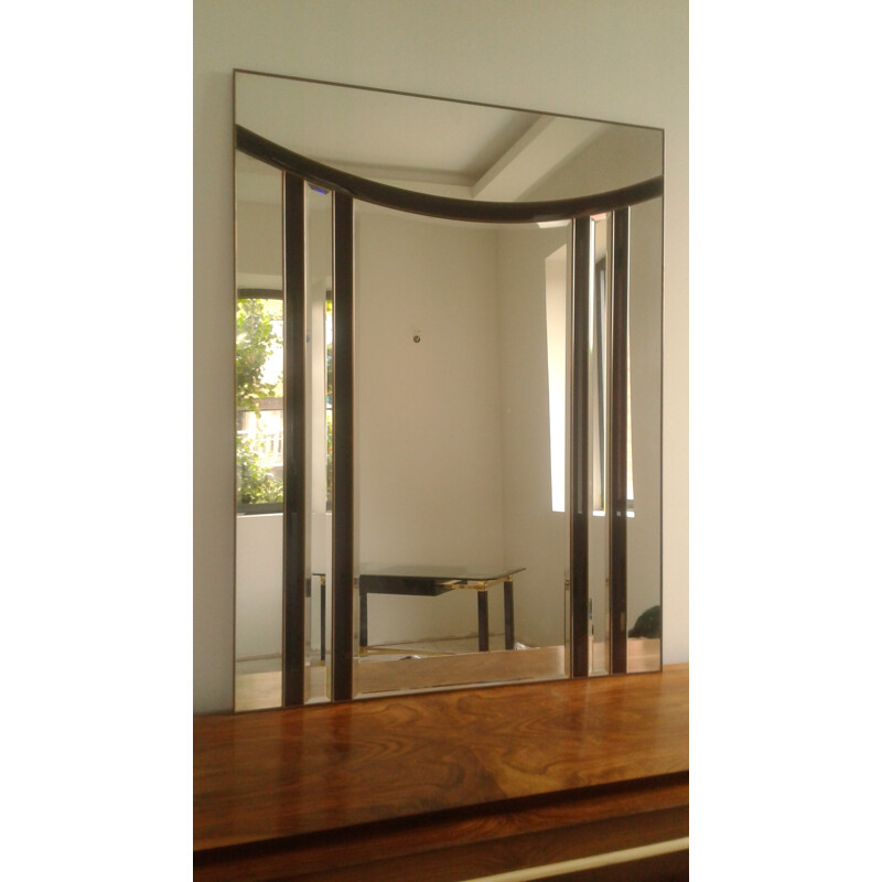 Large Italian mirror in brass and opaline glass - 1980s