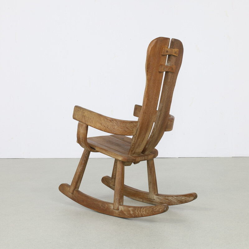 Fauteuil à bascule vintage en chêne massif par De Puydt, 1970