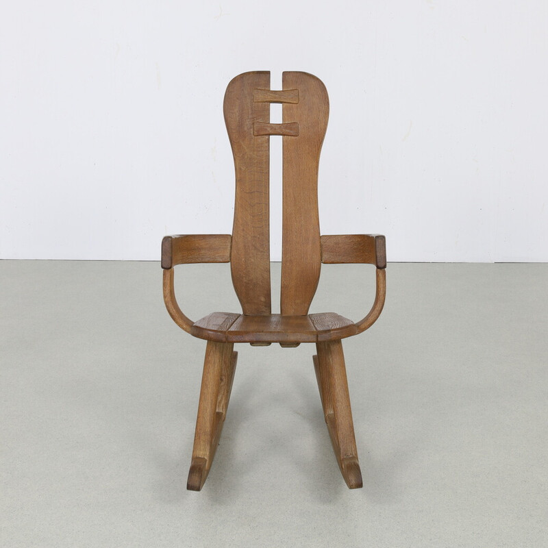 Fauteuil à bascule vintage en chêne massif par De Puydt, 1970