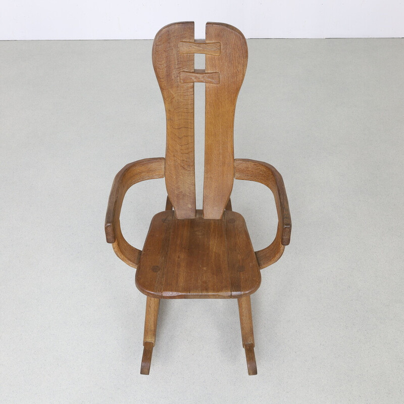 Vintage schommelstoel in massief eiken van De Puydt, 1970