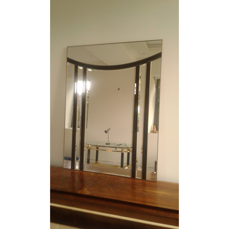 Large Italian mirror in brass and opaline glass - 1980s