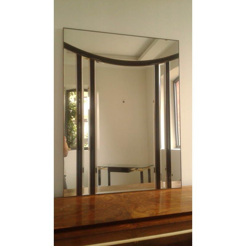 Large Italian mirror in brass and opaline glass - 1980s