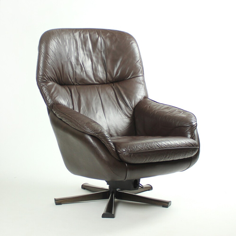 Brown leather armchair, Czechoslovakia - 1960s