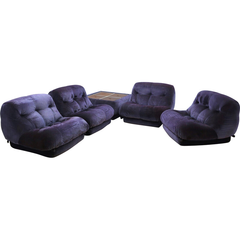 Vintage purple velvet living room set by Rino Maturi for Mimo Padova, 1970