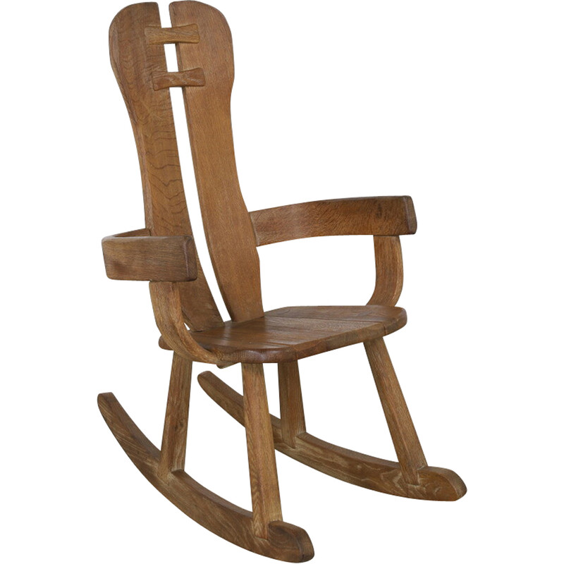 Fauteuil à bascule vintage en chêne massif par De Puydt, 1970