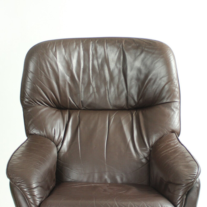 Brown leather armchair, Czechoslovakia - 1960s