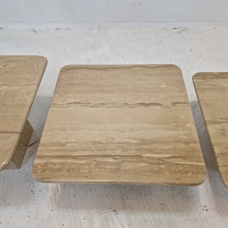 Set of 3 vintage travertine coffee tables, Italy 1980