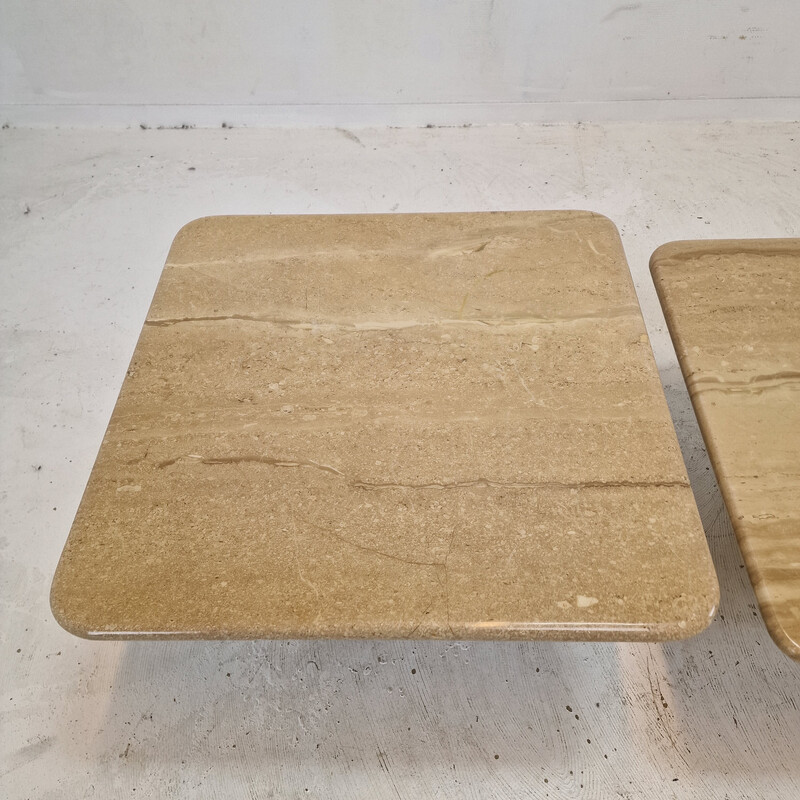 Set of 3 vintage travertine coffee tables, Italy 1980