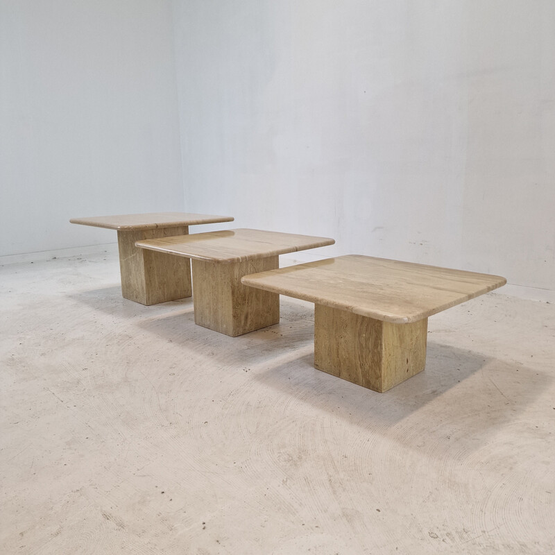 Set of 3 vintage travertine coffee tables, Italy 1980