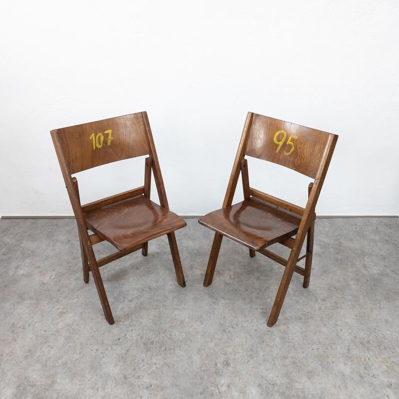 Pair of vintage folding cinema chairs for Thonet, 1930