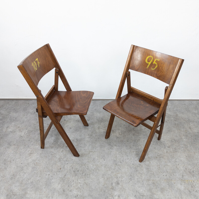 Pair of vintage folding cinema chairs for Thonet, 1930