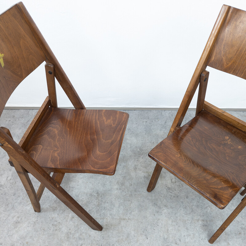 Pair of vintage folding cinema chairs for Thonet, 1930