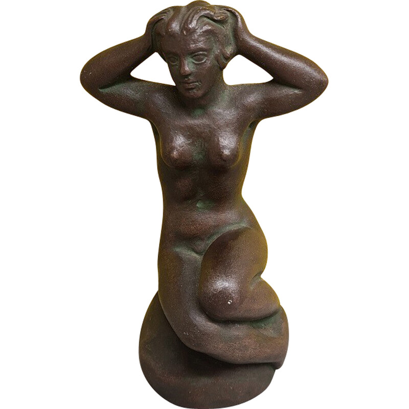 Sculpture vintage en céramique d'une sirène par L. Hjorth, Danemark 1950