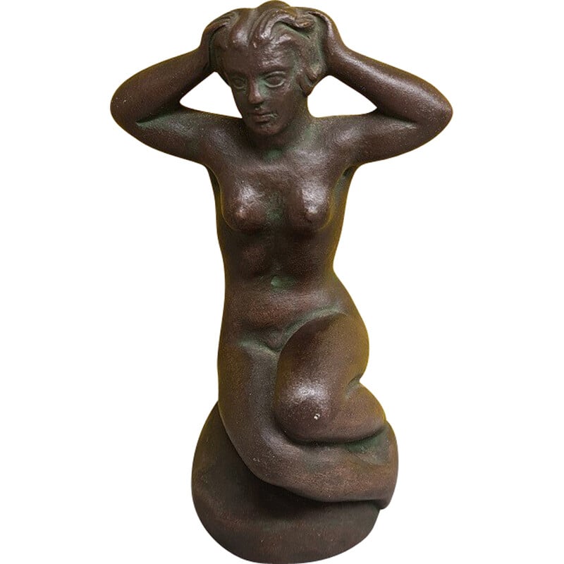 Vintage ceramic sculpture of a mermaid by L. Hjorth, Denmark 1950