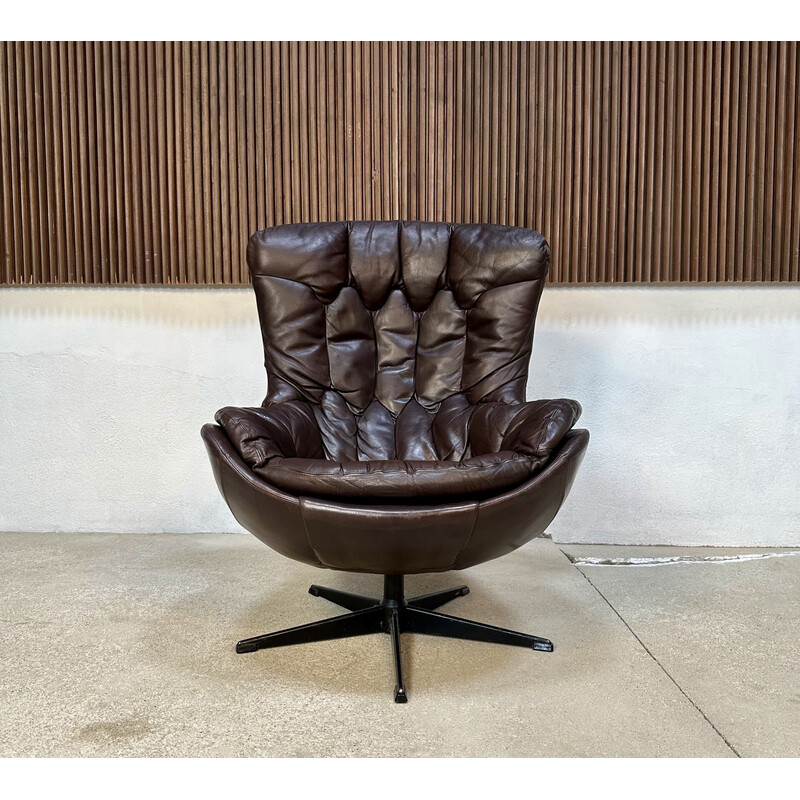 Vintage armchair in leather and black steel by Henry Walter Klein for Bramin, Denmark 1960