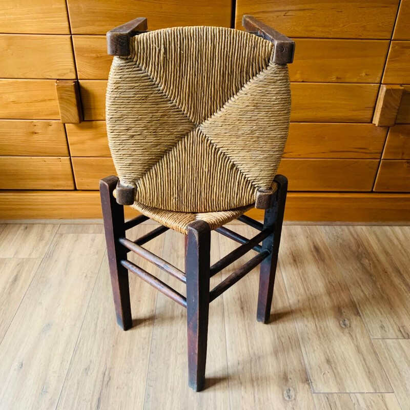 Pair of vintage wood and straw stools