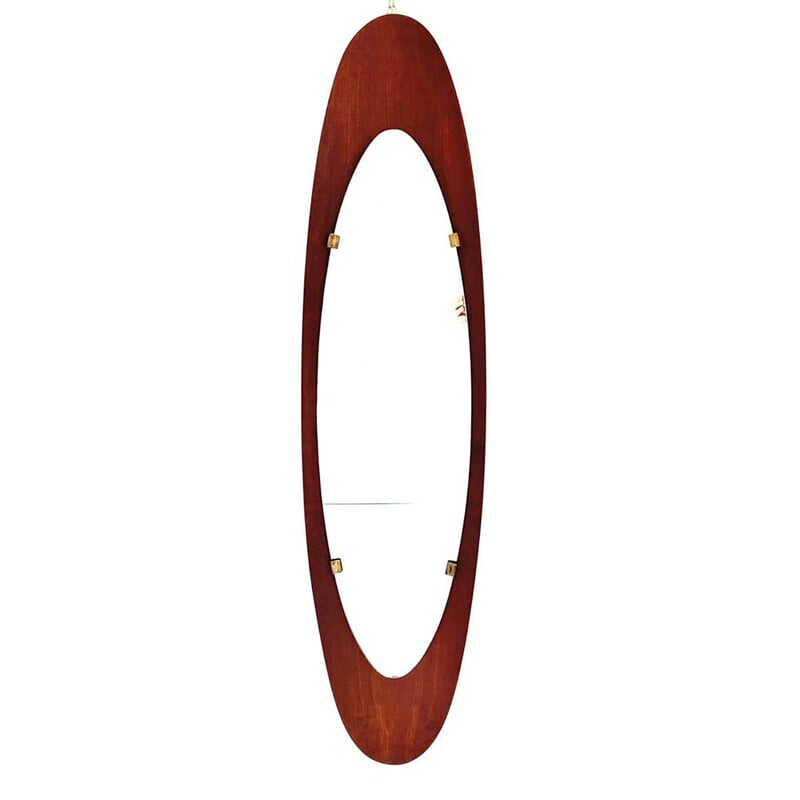 Vintage oval mirror in curved wood and brass by Campo et Graffi for Creazioni Stilcasa, Italy 1950