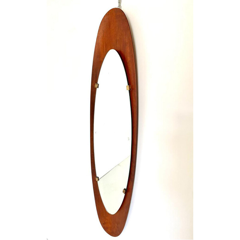 Vintage oval mirror in curved wood and brass by Campo et Graffi for Creazioni Stilcasa, Italy 1950