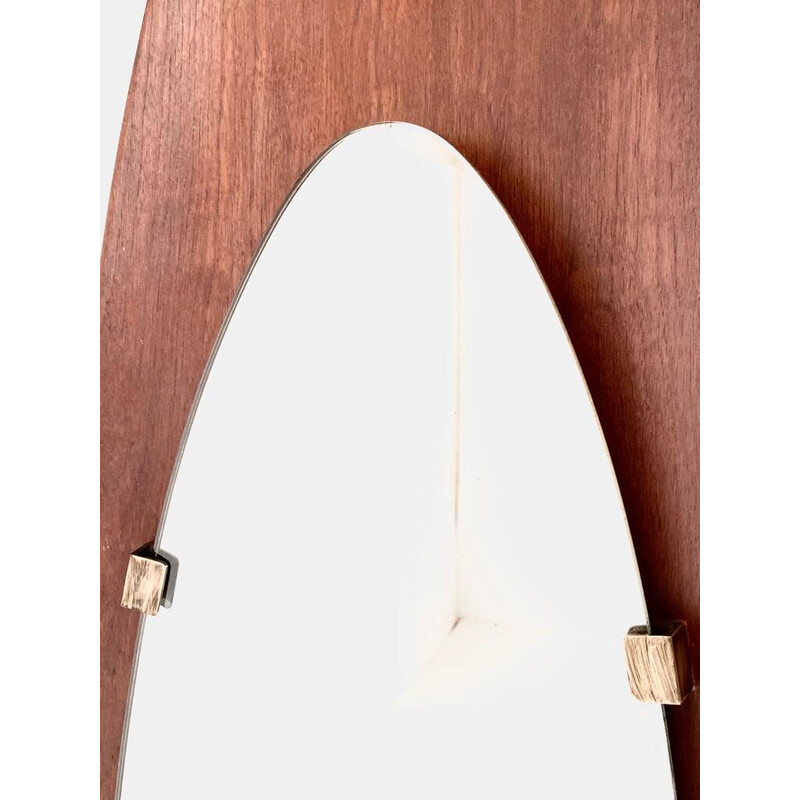 Vintage oval mirror in curved wood and brass by Campo et Graffi for Creazioni Stilcasa, Italy 1950
