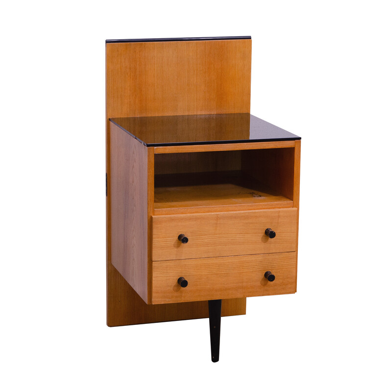 Vintage beech wood and glass nightstand by Mojmír Požár for Up Závody, Czechoslovakia 1960