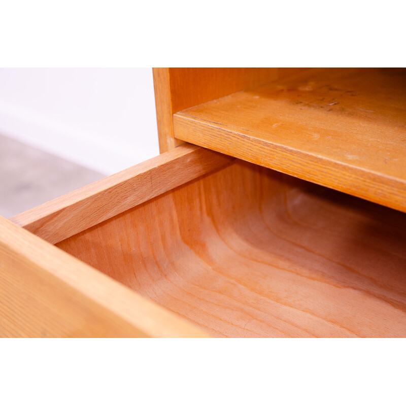 Vintage beech wood and glass nightstand by Mojmír Požár for Up Závody, Czechoslovakia 1960