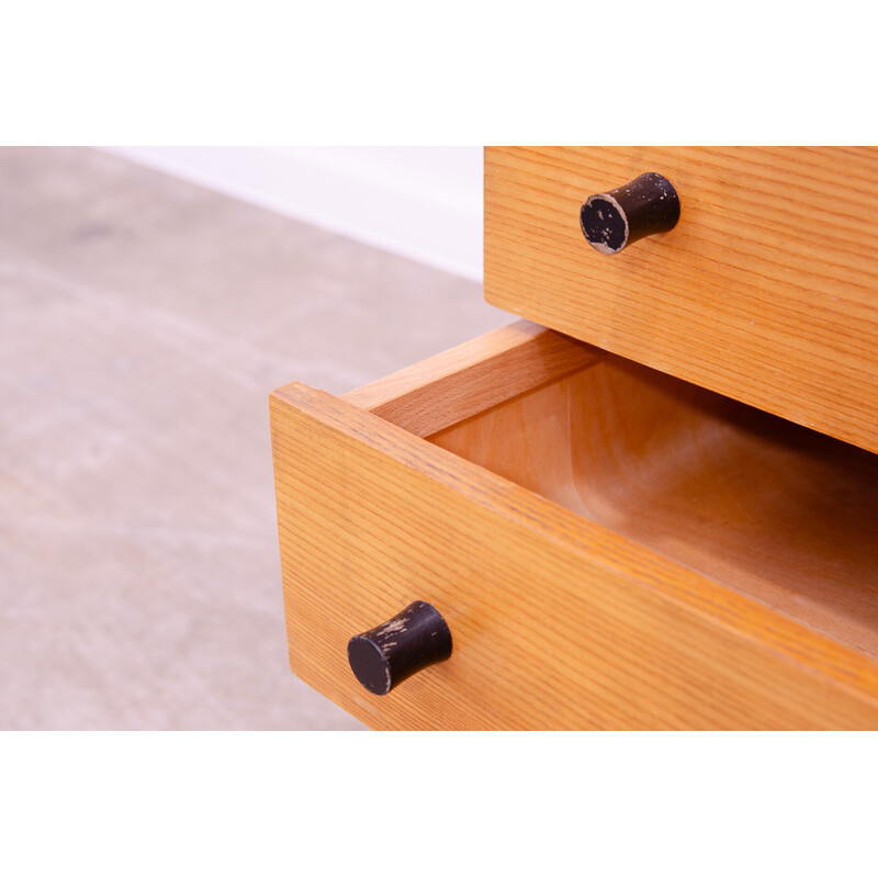 Vintage beech wood and glass nightstand by Mojmír Požár for Up Závody, Czechoslovakia 1960