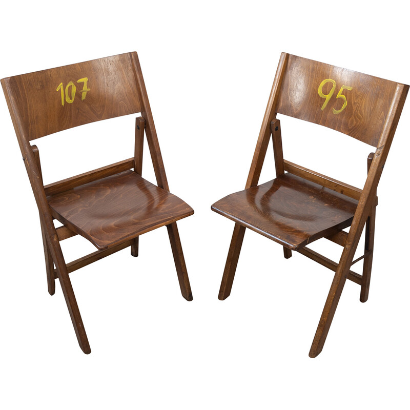 Pair of vintage folding cinema chairs for Thonet, 1930