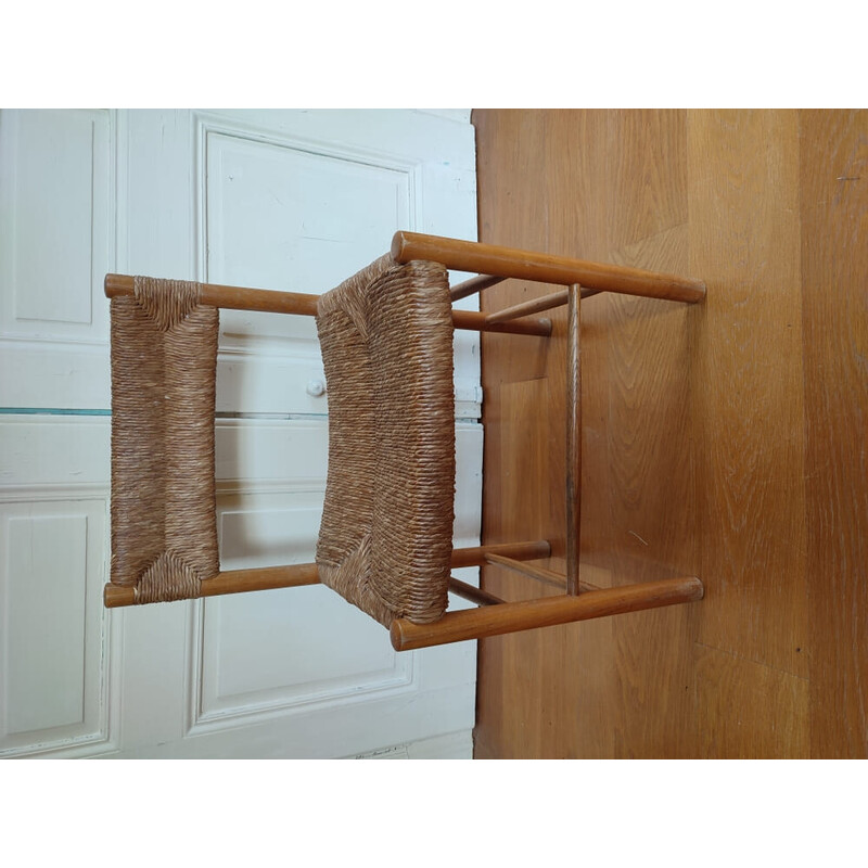 Satz von 4 Stühlen im Vintage-Stil Dordogne aus Esche und geflochtenem Stroh von Charlotte Perriand für Robert Sentou, 1950