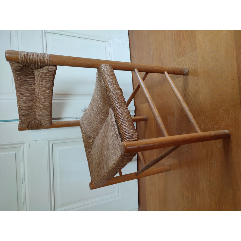 Lot de 4 chaises vintage Dordogne en frêne et paille tressée par Charlotte Perriand pour Robert Sentou, 1950