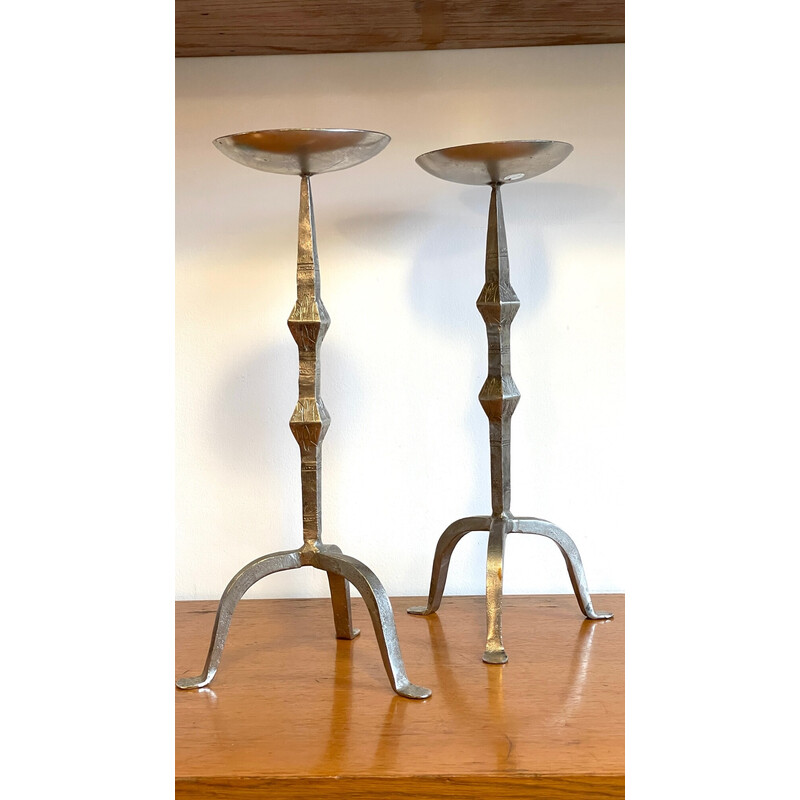 Pair of vintage steel candlestick, India