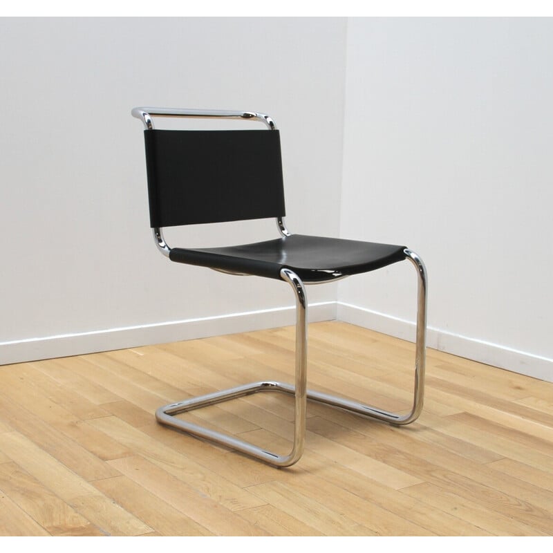 Set of 4 vintage B33 chromed aluminum and leather chairs by Marcel Breuer, 1960