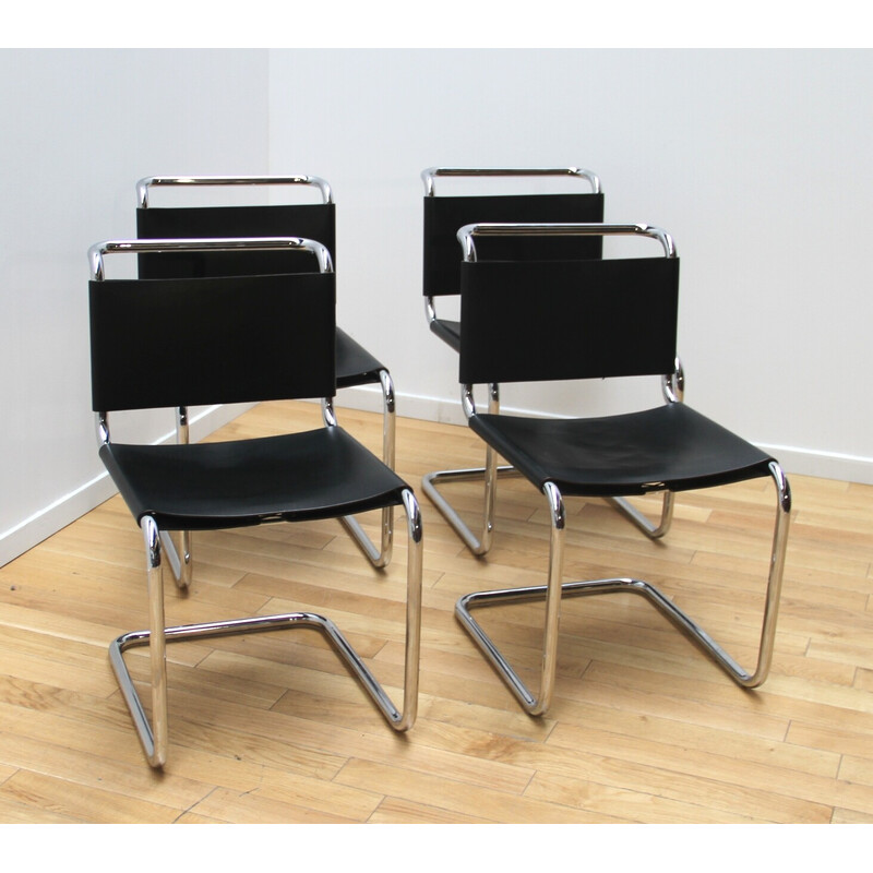 Conjunto de 4 cadeiras vintage B33 em alumínio cromado e couro de Marcel Breuer, 1960