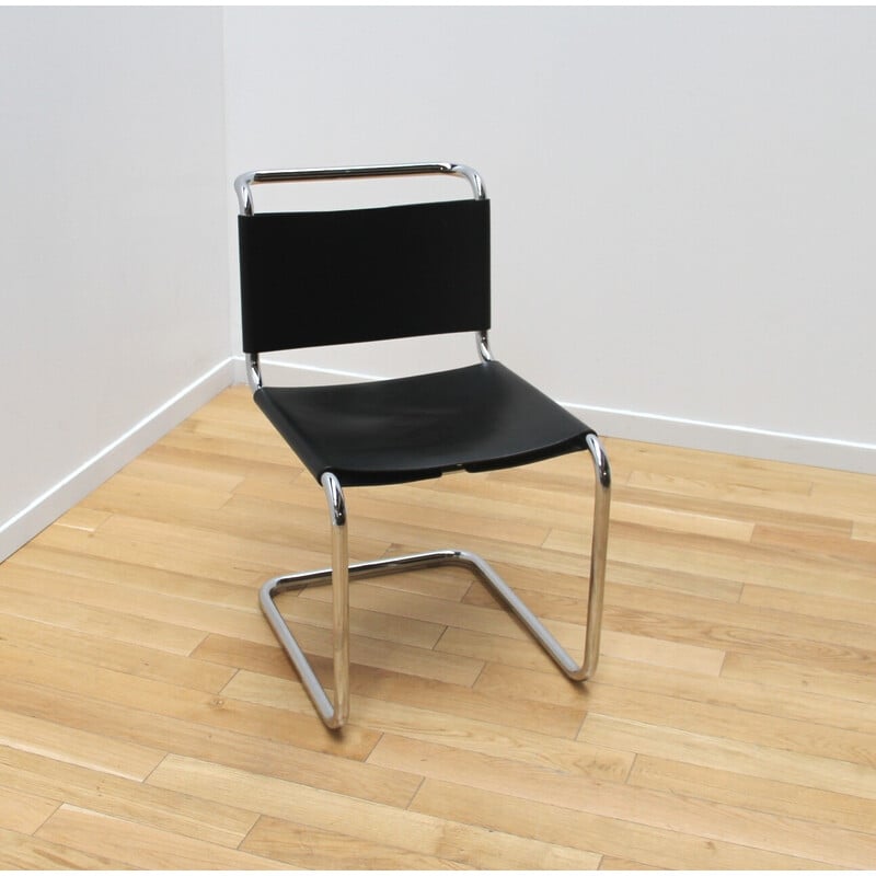 Set of 4 vintage B33 chromed aluminum and leather chairs by Marcel Breuer, 1960